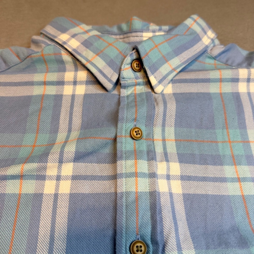 ROWM Mens Flannel Shirt XLT Tall Blue Orange Plaid Long Sleeve Cotton Button